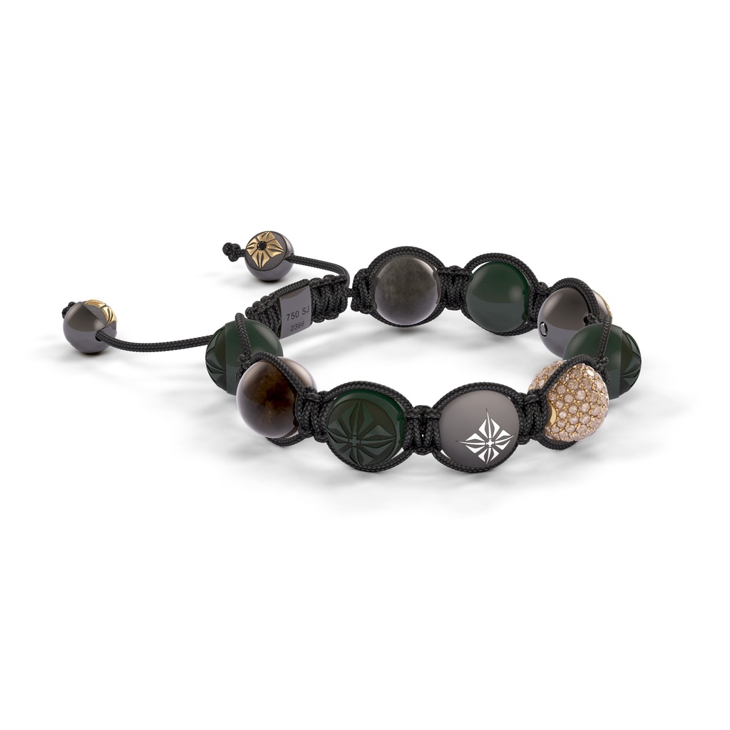Shamballa Jewels Black & Yellow Gold Champagne & Black Diamond 10mm Braided Shamballa Bracelet (Left View) - D235974