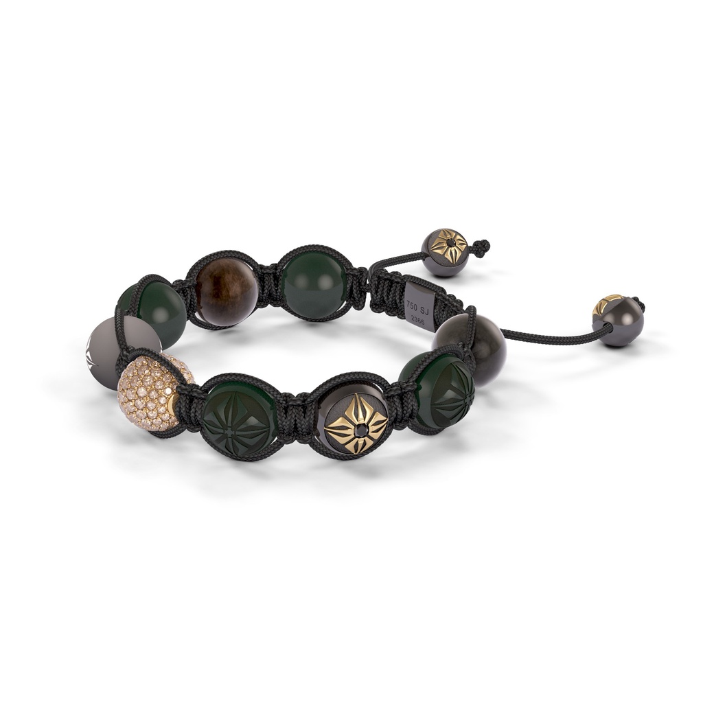 Shamballa Jewels Black & Yellow Gold Champagne & Black Diamond 10mm Braided Shamballa Bracelet (Right View) - D235974