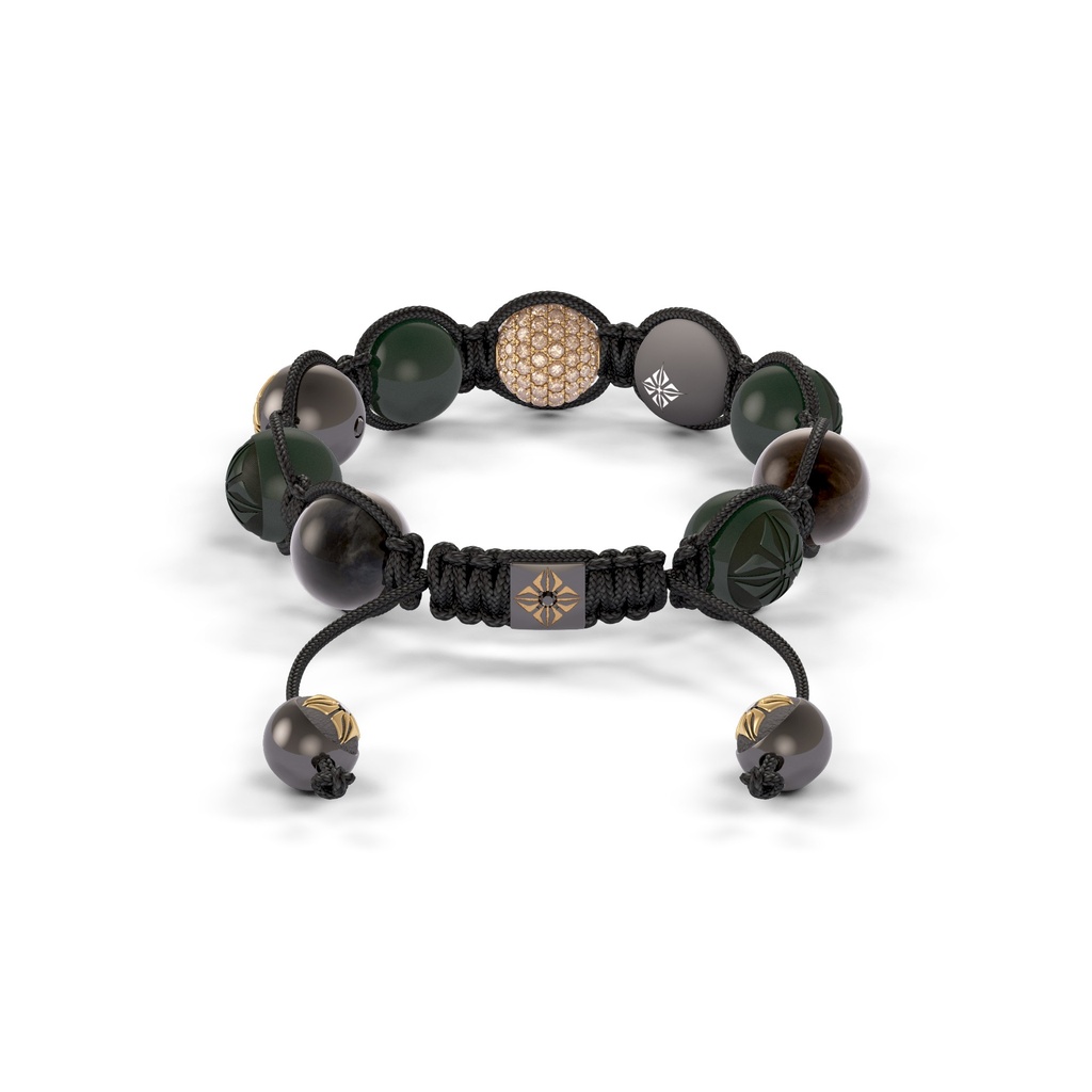 Shamballa Jewels Black & Yellow Gold Champagne & Black Diamond 10mm Braided Shamballa Bracelet (Back View) - D235974