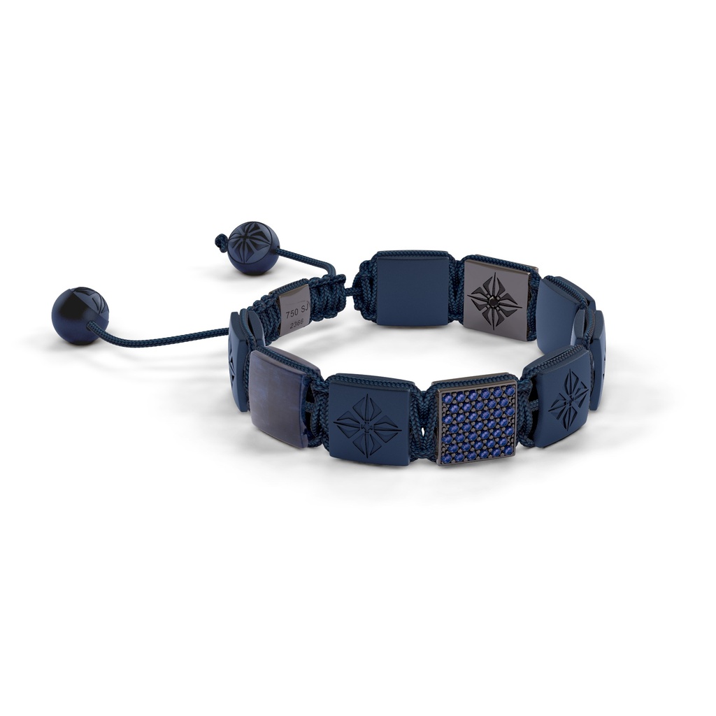 Shamballa Jewels Black & White Gold Blue Sapphire & Ceramic 10mm Braided Shamballa Bracelet (Left View) - D234460