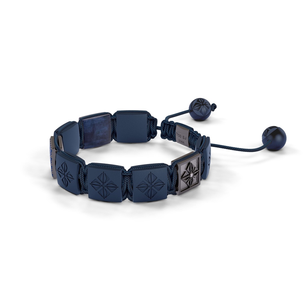 Shamballa Jewels Black & White Gold Blue Sapphire & Ceramic 10mm Braided Shamballa Bracelet (Right View) - D234460