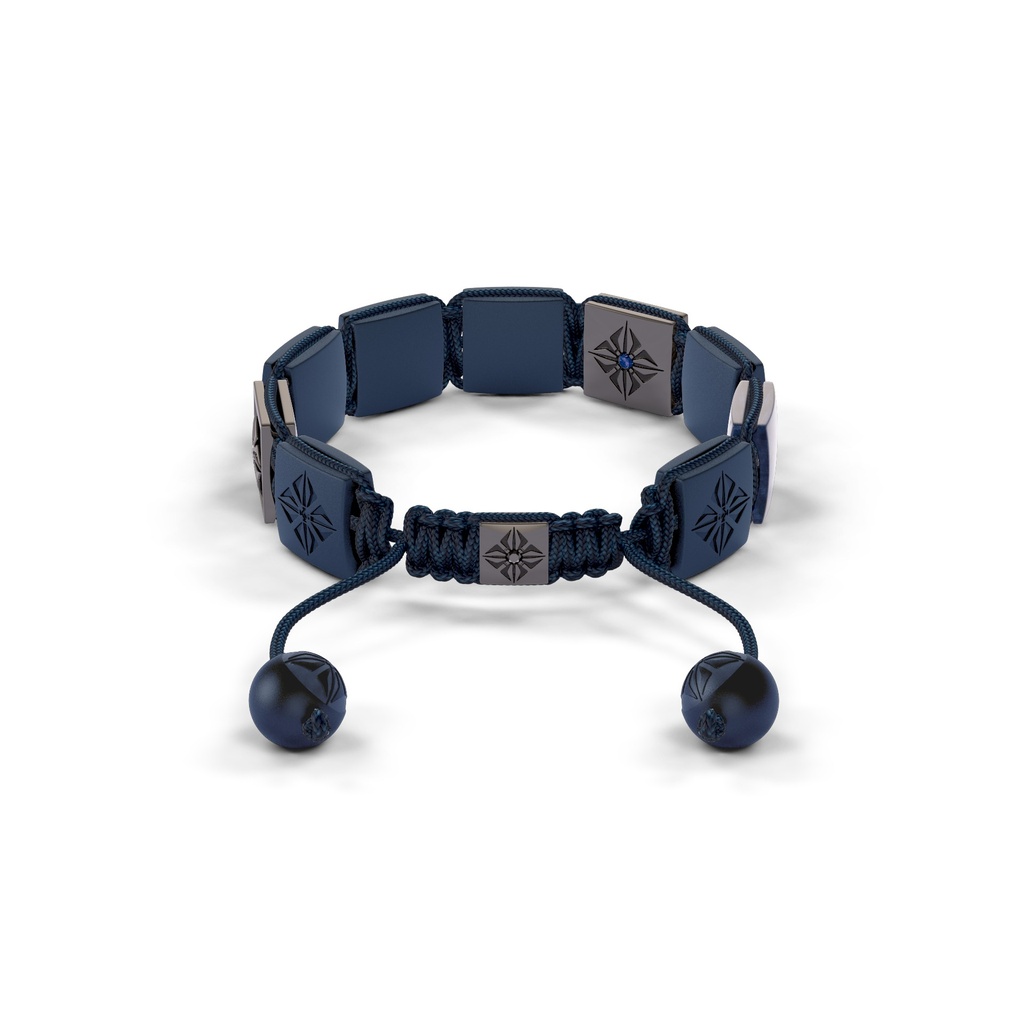 Shamballa Jewels Black & White Gold Blue Sapphire & Ceramic 10mm Braided Shamballa Bracelet (Back View) - D234460
