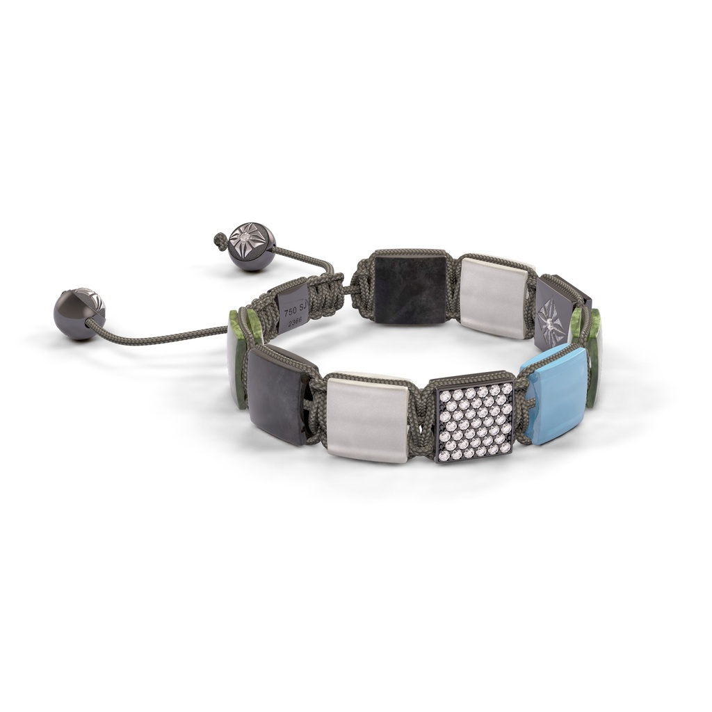 Shamballa Jewels Black & White Diamond& Mixed Semi-Precious 10mm Shamballa Lock Bracelet (Left View) - D234520