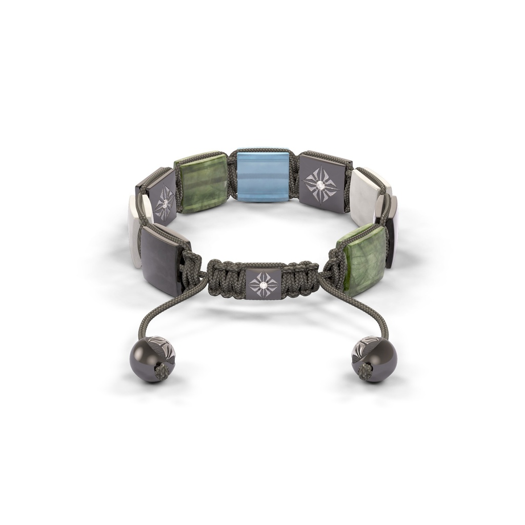 Shamballa Jewels Black & White Diamond& Mixed Semi-Precious 10mm Shamballa Lock Bracelet (Back View) - D234520