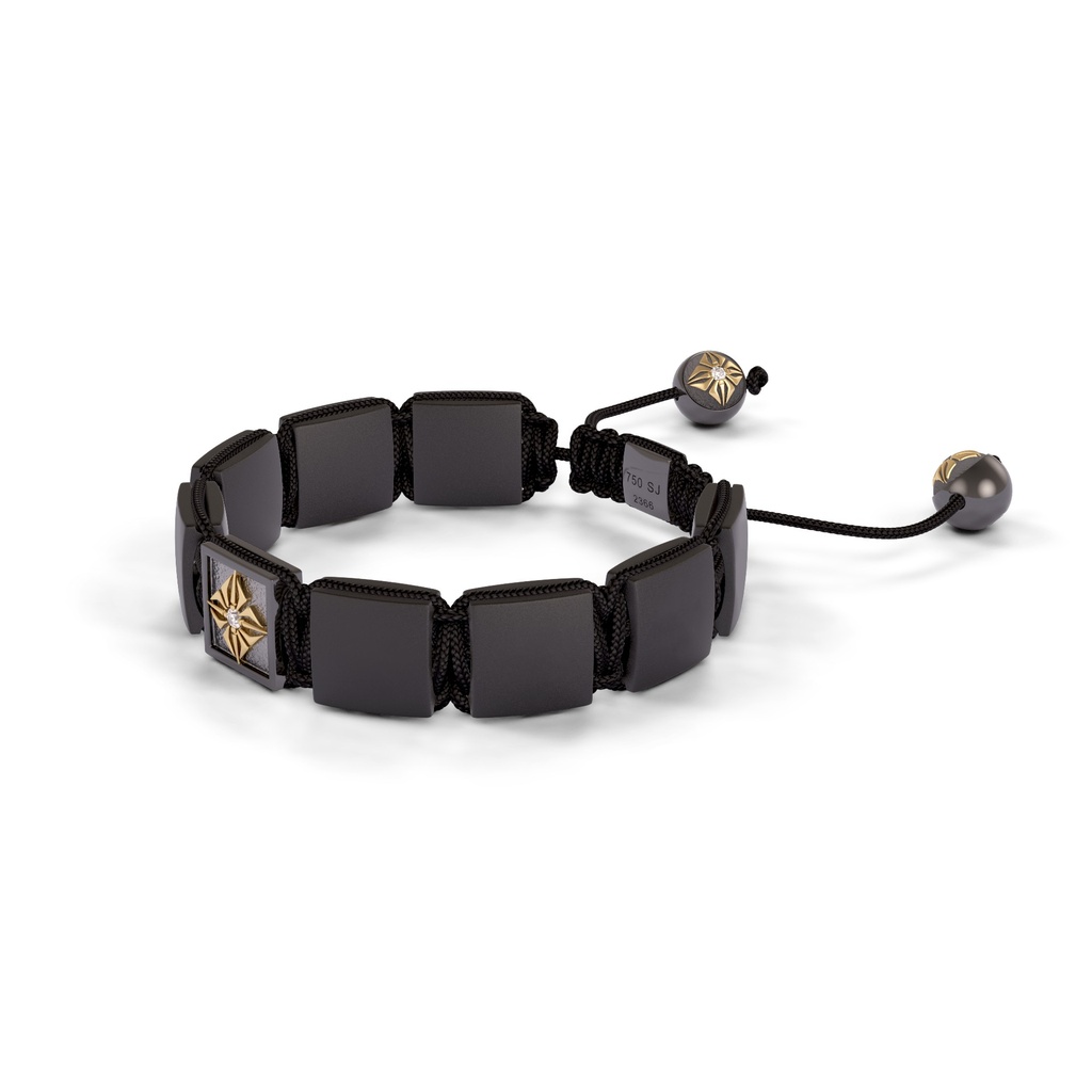 Shamballa Jewels Black & Yellow Gold Diamond & Ceramic 10mm Shamballa Lock Bracelet (Right View) - D232519