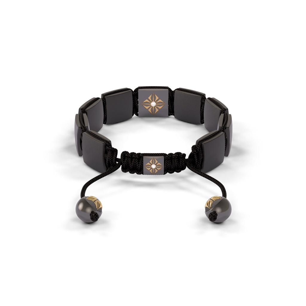 Shamballa Jewels Black & Yellow Gold Diamond & Ceramic 10mm Shamballa Lock Bracelet (Back View) - D232519