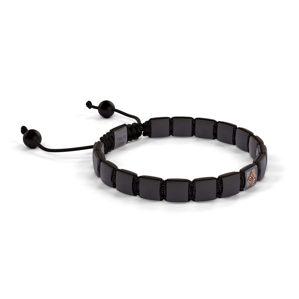Shamballa Jewels Black & Yellow Gold Black Diamond & Ceramic 6mm Shamballa Lock Bracelet (Left View) - D232239