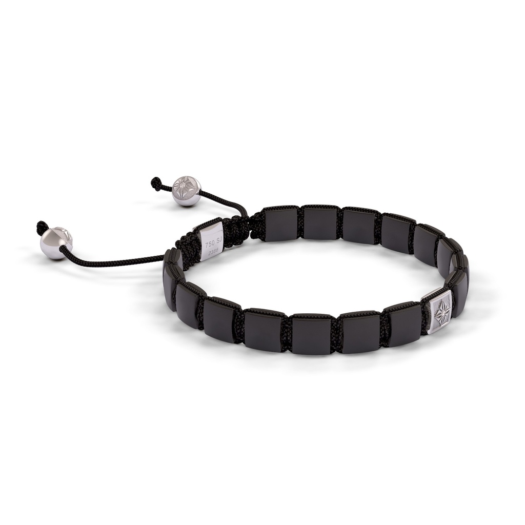 Shamballa Jewels Black & Yellow Gold Black Diamond & Ceramic 6mm Shamballa Lock Bracelet (Left View) - D232189