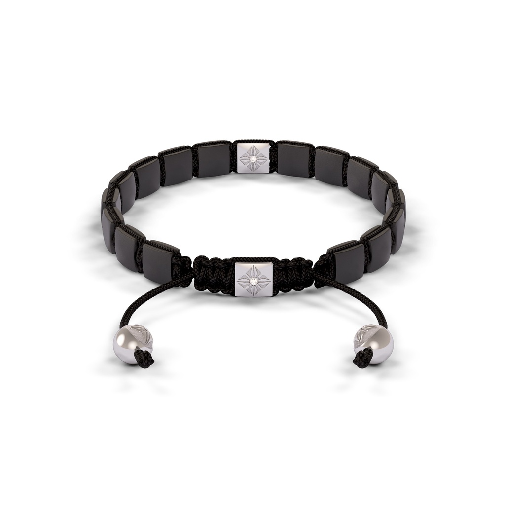 Shamballa Jewels Black & Yellow Gold Black Diamond & Ceramic 6mm Shamballa Lock Bracelet (Back View) - D232189