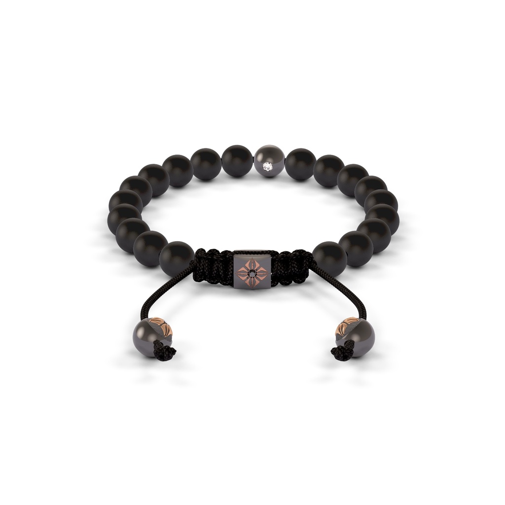 Shamballa Jewels Black & Rose Gold Black Diamond & Ceramic 6mm Non-Braided Shamballa Bracelet (Back View) - D237248