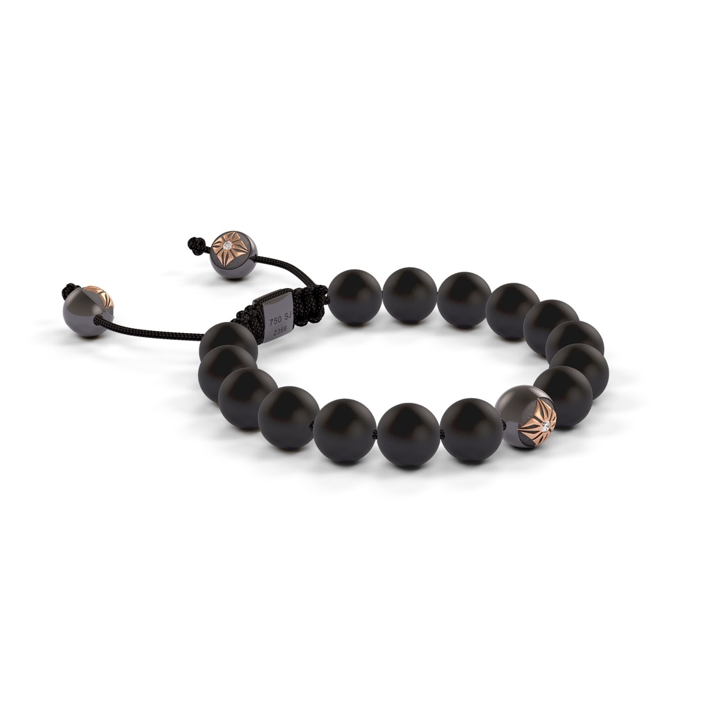 Shamballa Jewels Black & Rose Gold Diamond & Ceramic 8mm Non-Braided Shamballa Bracelet (Left View) - D237266