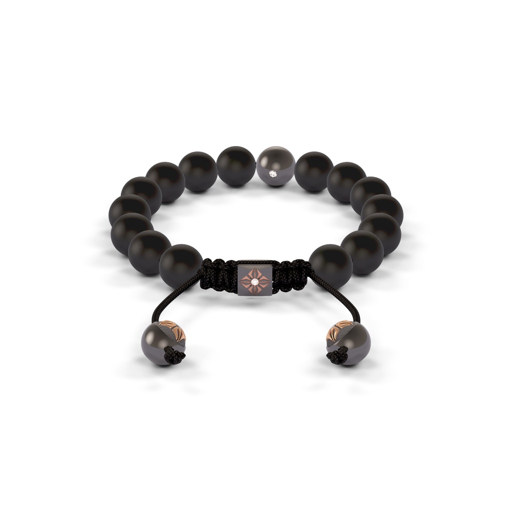 Shamballa Jewels Black & Rose Gold Diamond & Ceramic 8mm Non-Braided Shamballa Bracelet (Back View) - D237266