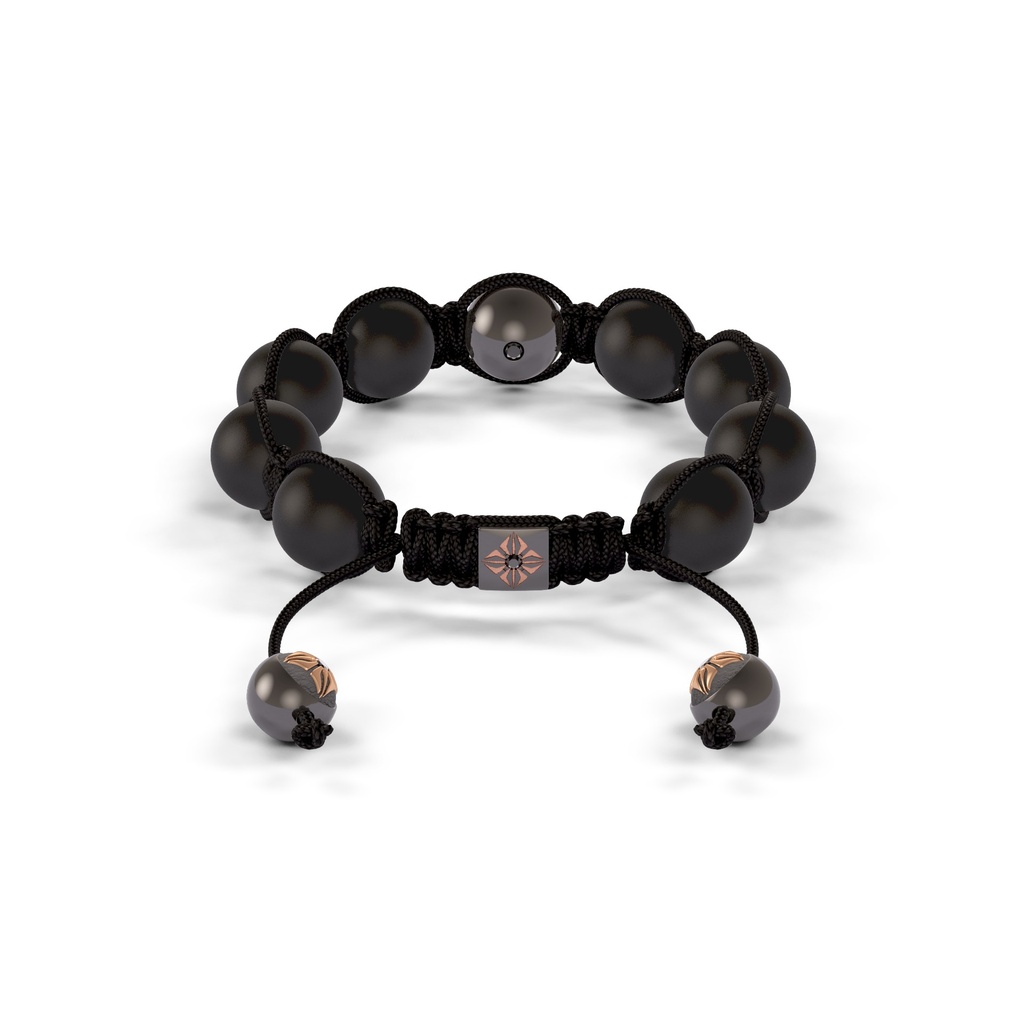 Shamballa Jewels Black & Rose Gold Black Diamond & Ceramic 10mm Braided Shamballa Bracelet (Back View) - D237390