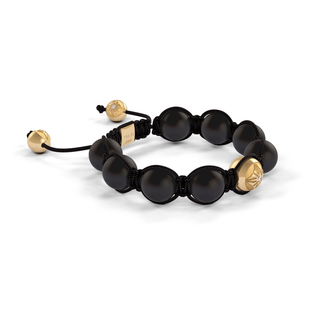 Shamballa Jewels Yellow Gold Diamond & Ceramic 10mm Braided Shamballa Bracelet (Left View) - D237382