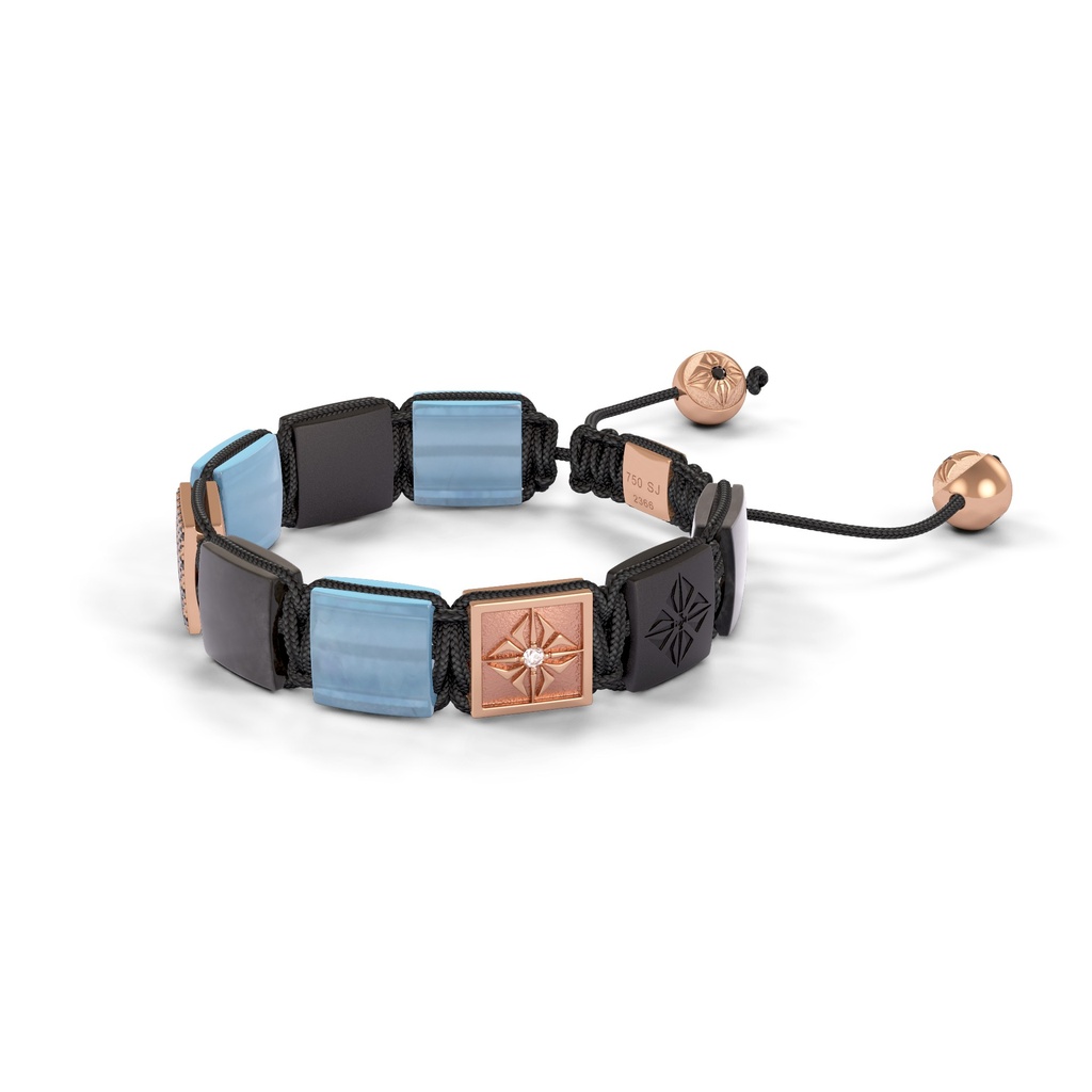 Shamballa Jewels Rose Gold Black Diamond, Sapphire, Aqua & Ceramic 10mm Shamballa Lock Bracelet (Right View) - D196411