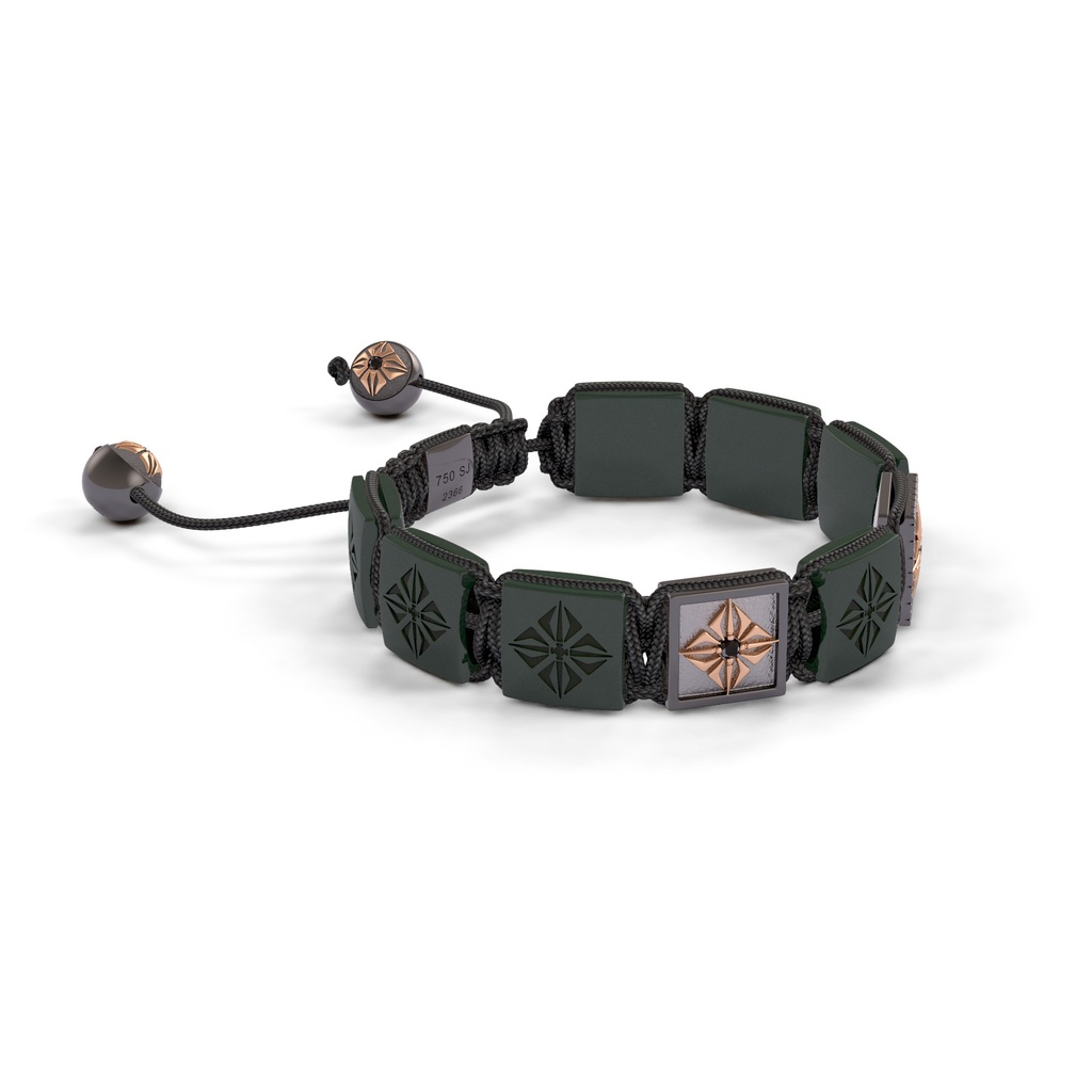 Shamballa Jewels Black & Rose Gold Black Diamond & Ceramic 10mm Shamballa Lock Bracelet (Left View) - D186676