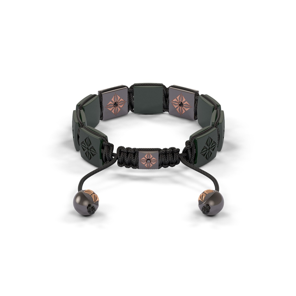 Shamballa Jewels Black & Rose Gold Black Diamond & Ceramic 10mm Shamballa Lock Bracelet (Back View) - D186676