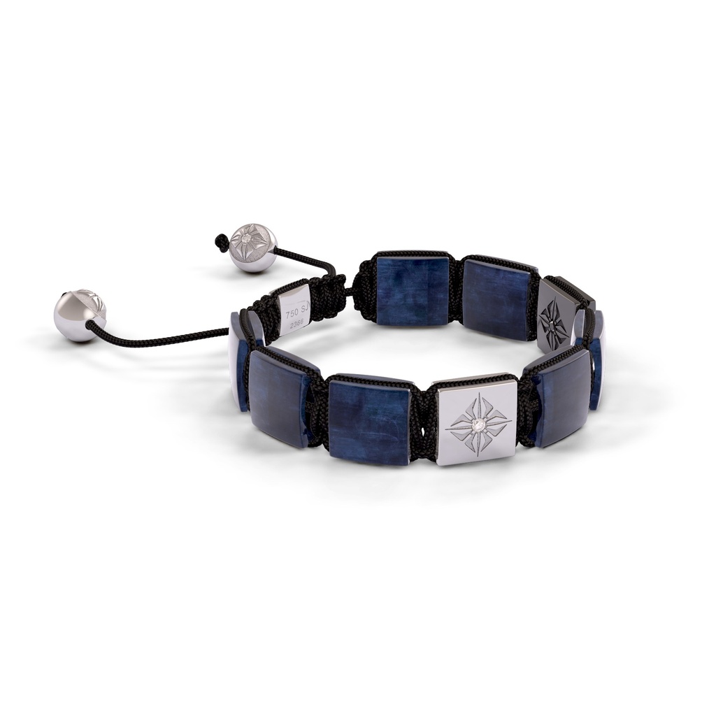 Shamballa Jewels Black Gold Black Diamond & Blue Sapphire 10mm Shamballa Lock Bracelet (Left View) - D100274