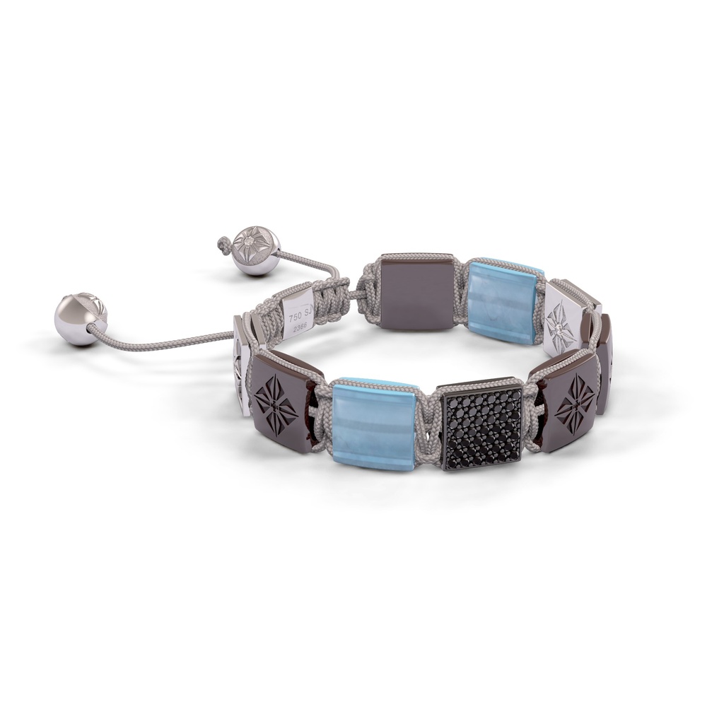 Shamballa Jewels Platinum Black Diamond, Aquamarine & Ceramic 10mm Lock Bracelet (Left View) - D227583