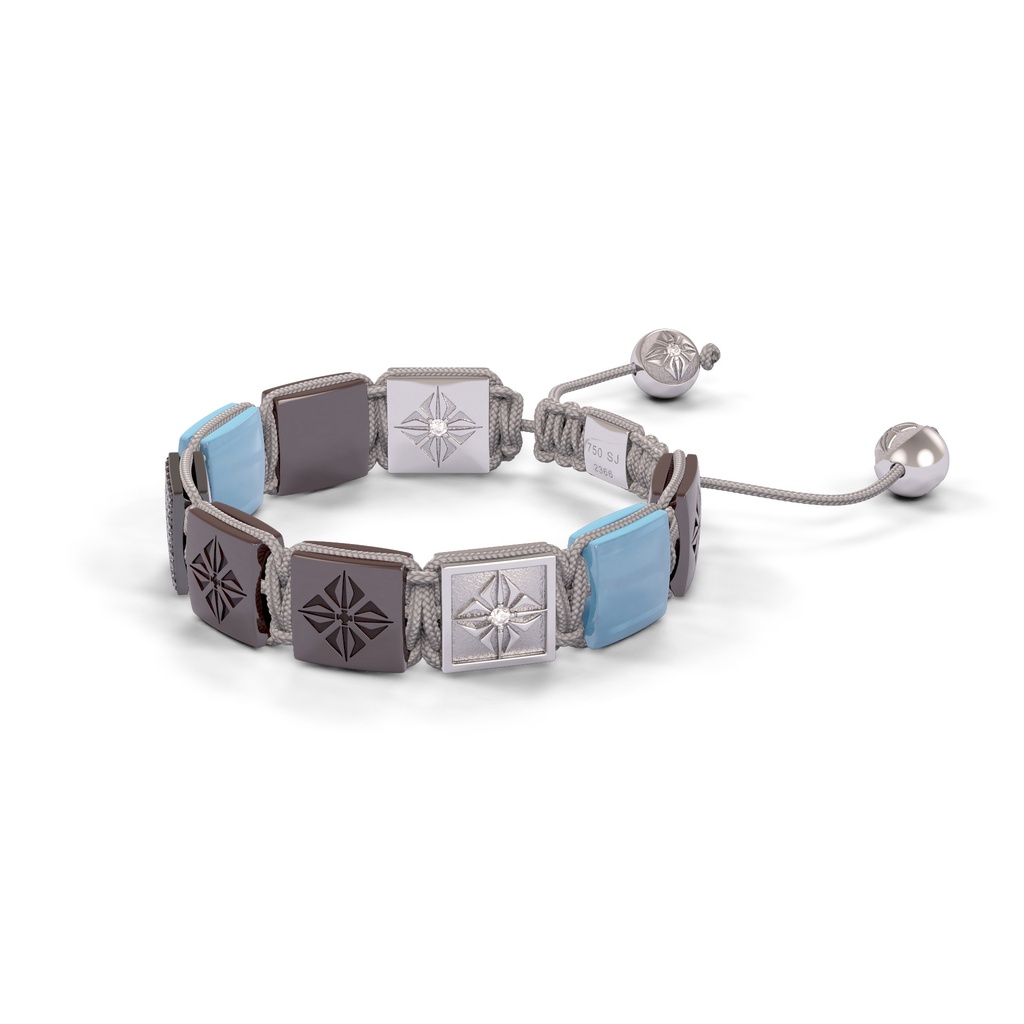 Shamballa Jewels Platinum Black Diamond, Aquamarine & Ceramic 10mm Lock Bracelet (Right View) - D227583