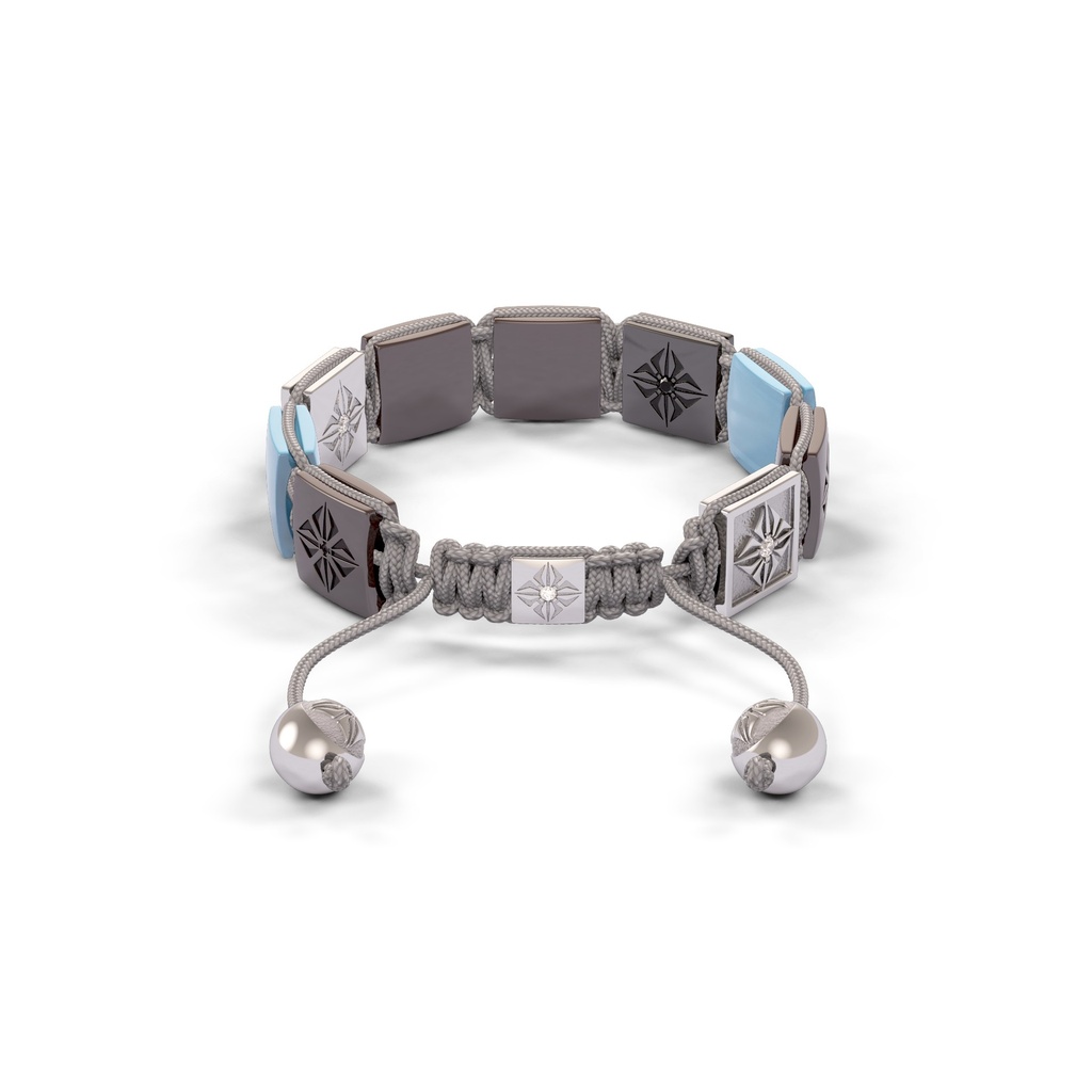Shamballa Jewels Platinum Black Diamond, Aquamarine & Ceramic 10mm Lock Bracelet (Back View) - D227583