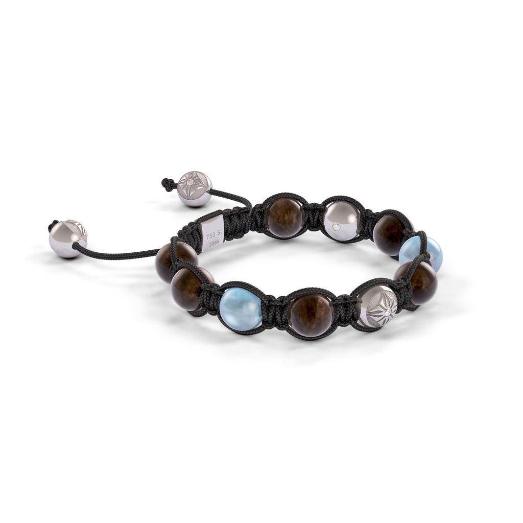 Shamballa Jewels Platinum White Diamond, Aquamarine & Brown Sapphire 8mm Braided Bracelet (Left View) - D227779