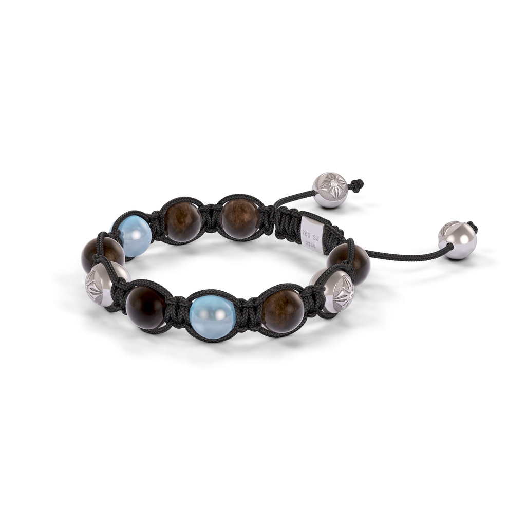 Shamballa Jewels Platinum White Diamond, Aquamarine & Brown Sapphire 8mm Braided Bracelet (Right View) - D227779