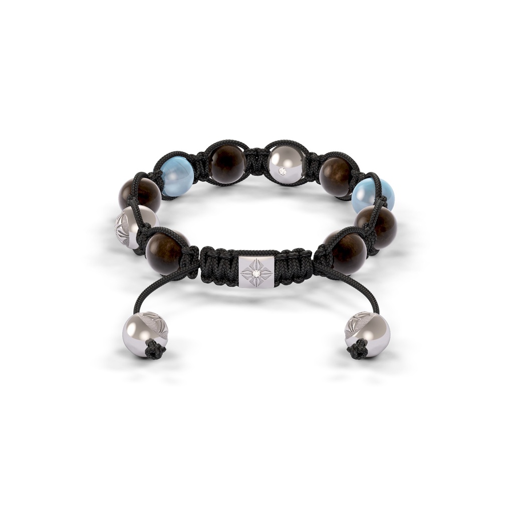 Shamballa Jewels Platinum White Diamond, Aquamarine & Brown Sapphire 8mm Braided Bracelet (Back View) - D227779