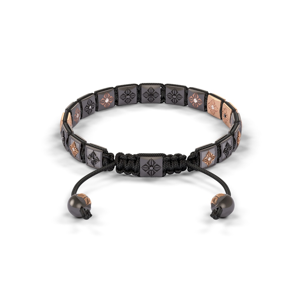 Shamballa Jewels Black & Rose Gold White Diamond & Black Diamond 6mm Lock Bracelet (Back View) - D200471