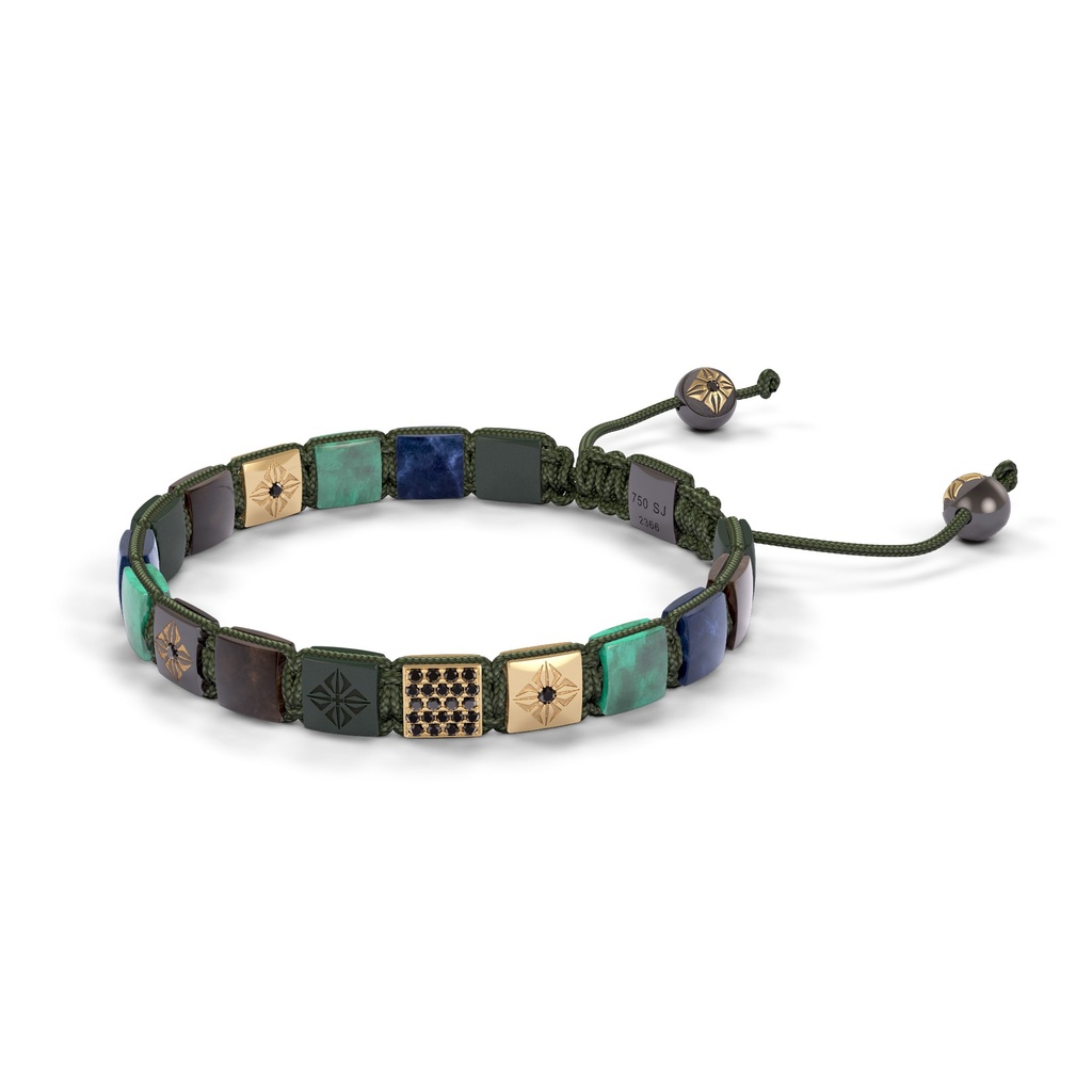 Shamballa Jewels Black & Yellow Gold Black Diamond, Emerald, Blue Sapphire, Brown Sapphire & Ceramic 6mm Lock Bracelet (Right View) - D196246