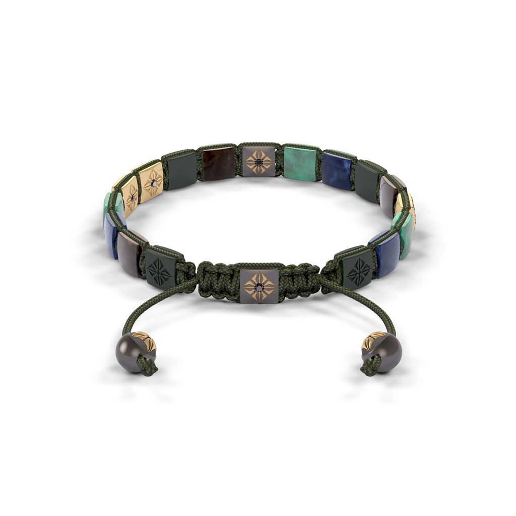 Shamballa Jewels Black & Yellow Gold Black Diamond, Emerald, Blue Sapphire, Brown Sapphire & Ceramic 6mm Lock Bracelet (Back View) - D196246