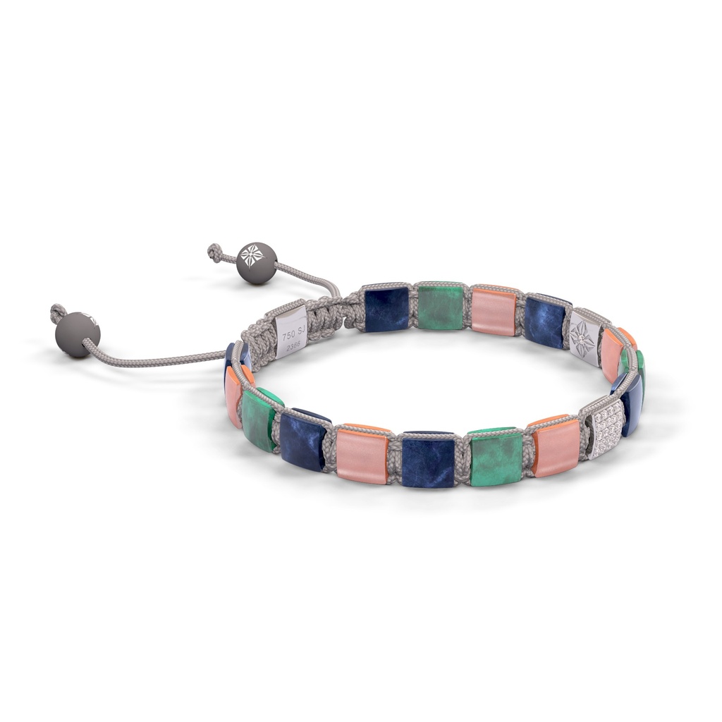 Shamballa Jewels White Gold White Diamond, Blue Sapphire, Emerald & Guava 6mm Lock Bracelet (Left View) - D196549