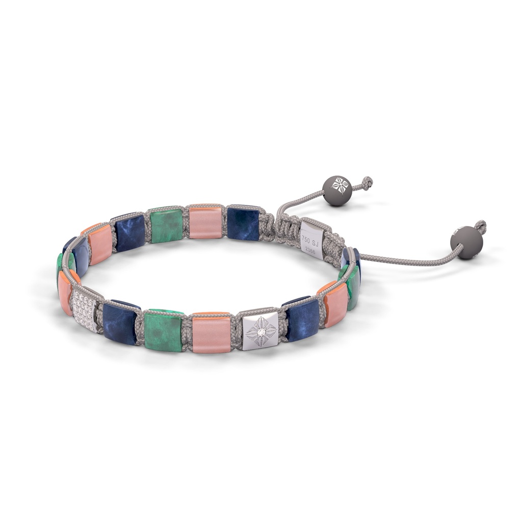 Shamballa Jewels White Gold White Diamond, Blue Sapphire, Emerald & Guava 6mm Lock Bracelet (Right View) - D196549