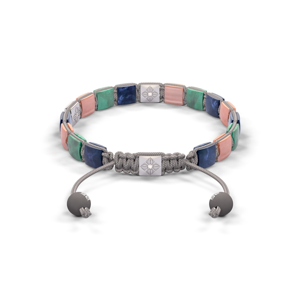 Shamballa Jewels White Gold White Diamond, Blue Sapphire, Emerald & Guava 6mm Lock Bracelet (Back View) - D196549