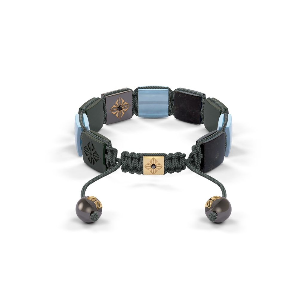 Shamballa Jewels Black & Yellow Gold Jade, Aquamarine & Ceramic 10mm Lock Bracelet (Back View) - D184873
