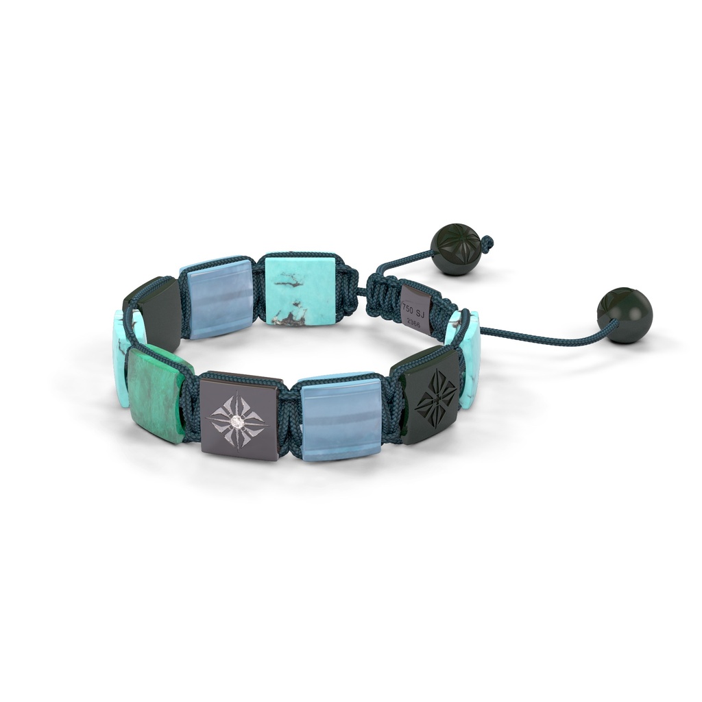Shamballa Jewels Black Gold White Diamond, Aquamarine, Turquoise & Ceramic 10mm Lock Bracelet (Right View) - D190846