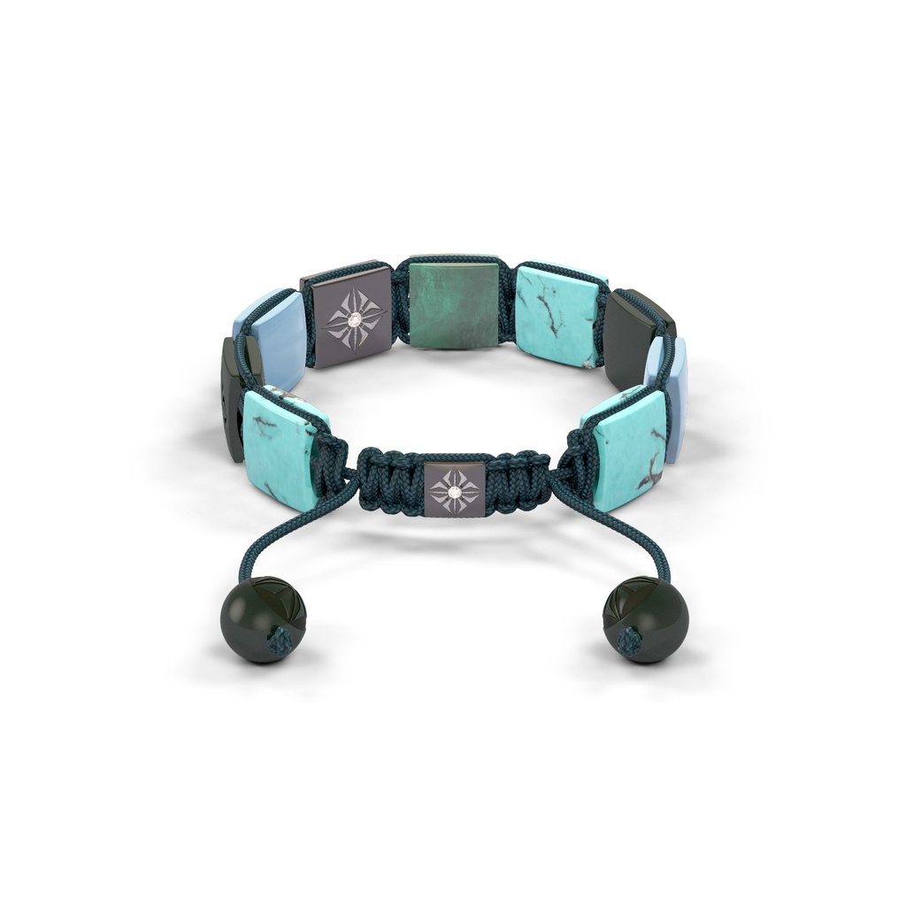 Shamballa Jewels Black Gold White Diamond, Aquamarine, Turquoise & Ceramic 10mm Lock Bracelet (Back View) - D190846