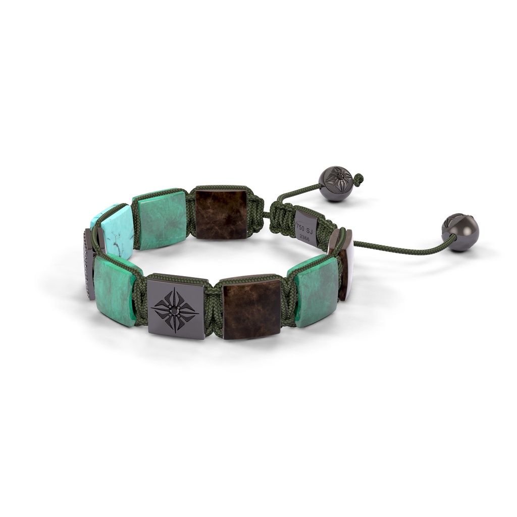 Shamballa Jewels Black Gold Black Diamond, Brown Sapphire, Emerald & Turquoise 10mm Lock Bracelet (Right View) - D176960