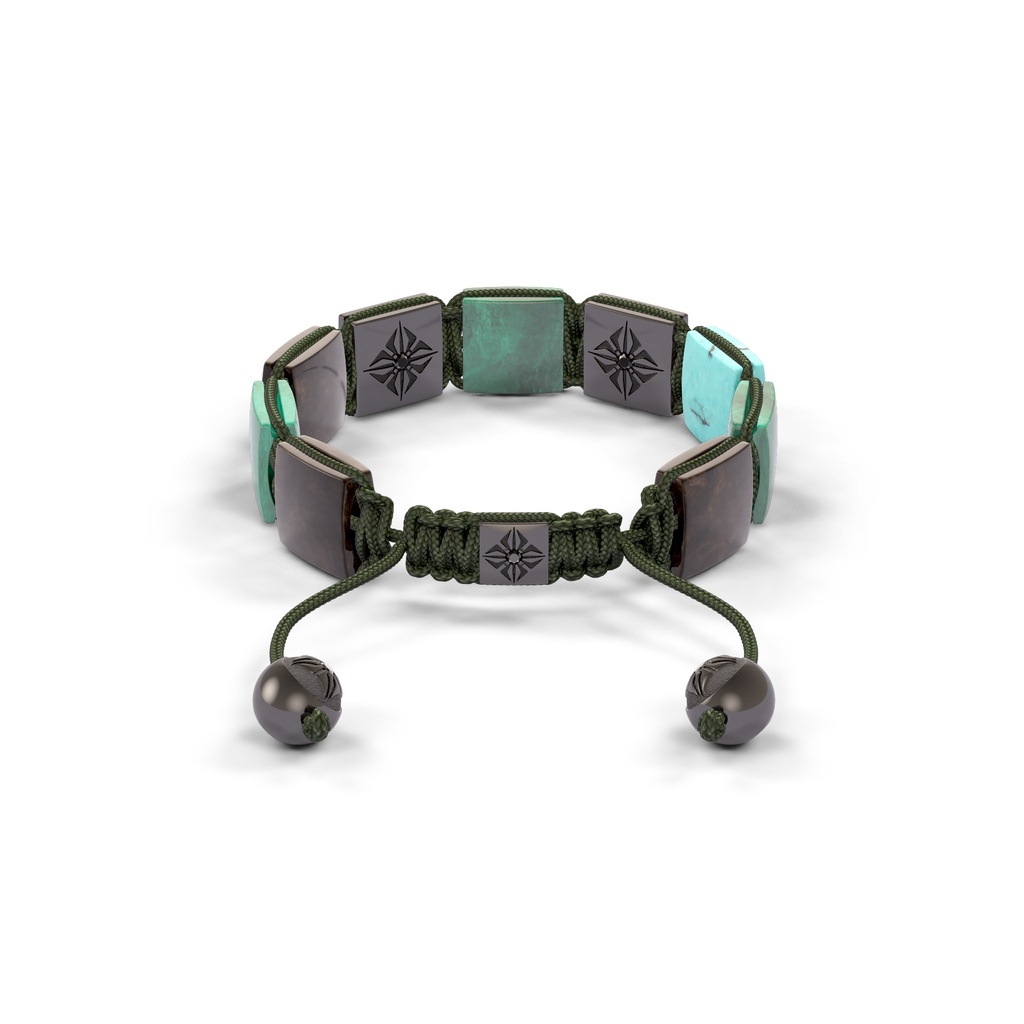 Shamballa Jewels Black Gold Black Diamond, Brown Sapphire, Emerald & Turquoise 10mm Lock Bracelet (Back View) - D176960