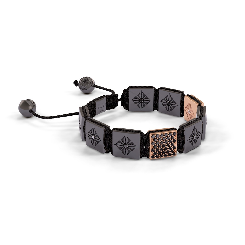 Shamballa Jewels Black & Rose Gold Black Diamond 10mm Lock Bracelet (Left View) - D100409