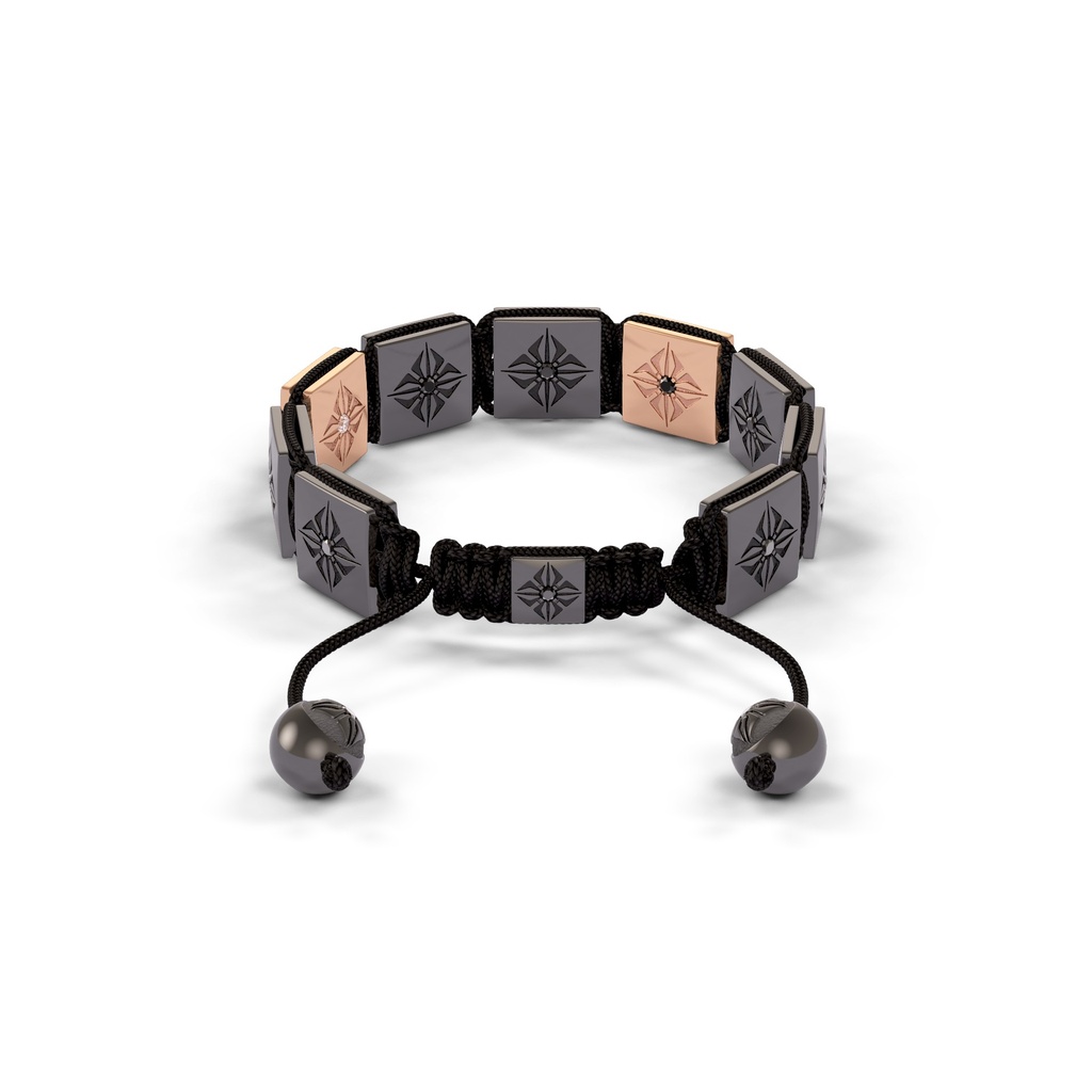 Shamballa Jewels Black & Rose Gold Black Diamond 10mm Lock Bracelet (Back View) - D100409