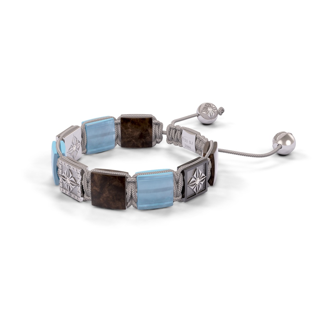 Shamballa Jewels Black & Rose Gold White Diamond, Aquamarine & Brown Sapphire 10mm Lock Bracelet (Right View) - D187138