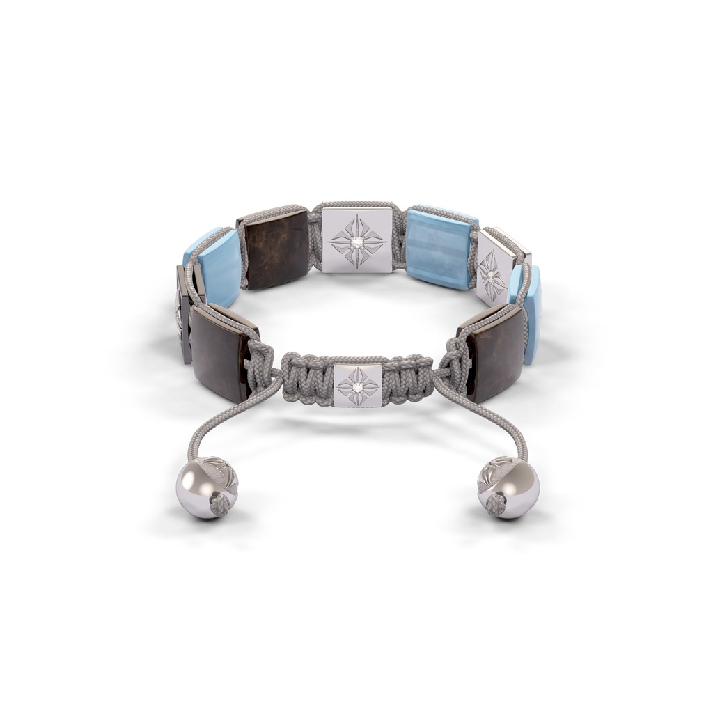 Shamballa Jewels Black & Rose Gold White Diamond, Aquamarine & Brown Sapphire 10mm Lock Bracelet (Back View) - D187138