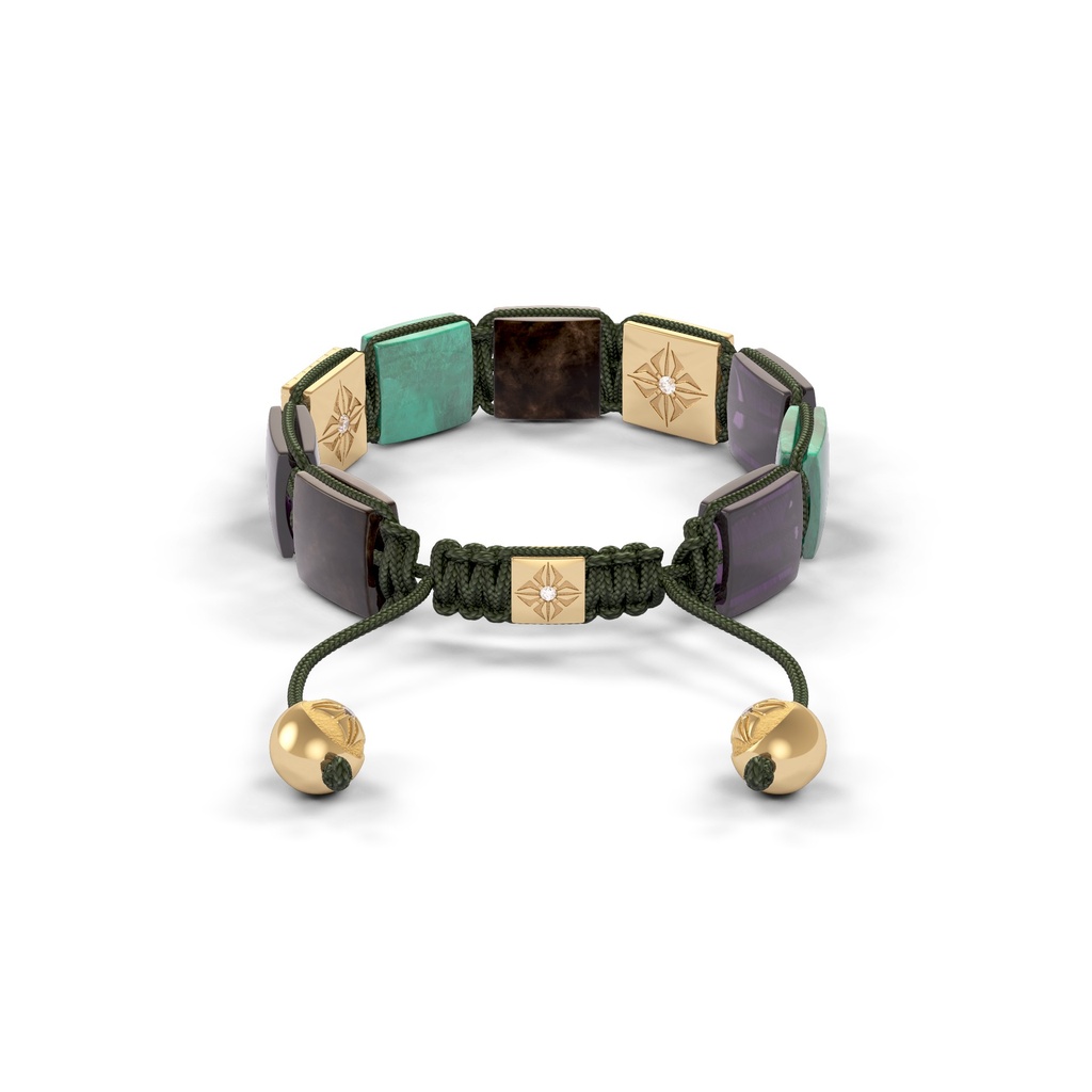 Shamballa Jewels Rose Gold White Diamond, Brown Sapphire, Emerald & Amethyst 10mm Lock Bracelet (Back View) - D196324