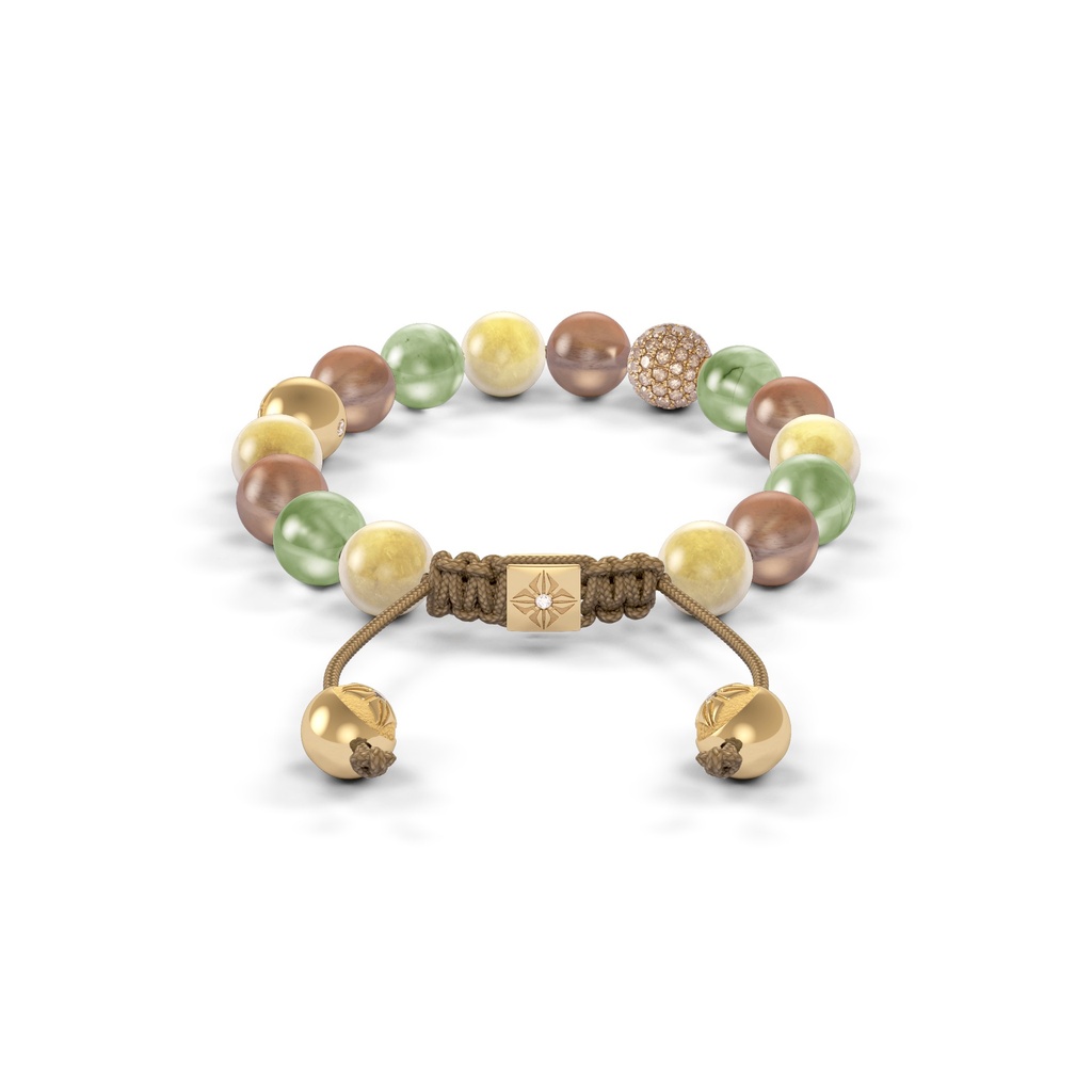 Shamballa Jewels Yellow Gold Yellow Sapphire, Green Sapphire, Champagne Diamond & Brown Moonstone 8mm Non-Braided Bracelet (Back View) - D225870