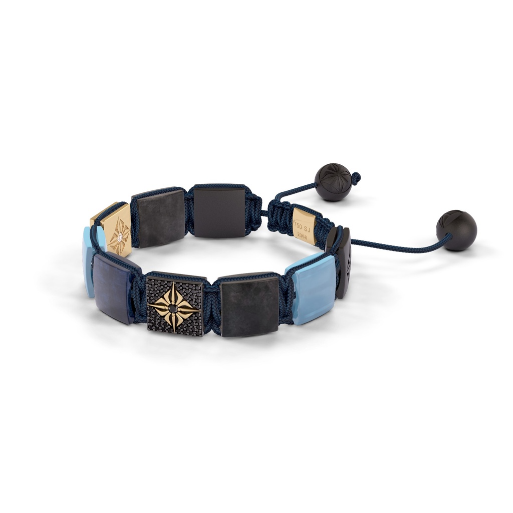 Shamballa Jewels Yellow & Black Gold Black Diamond, Blue Sapphire, Grey Sapphire & Aquamarine 10mm Lock Bracelet (Right View) - D226818