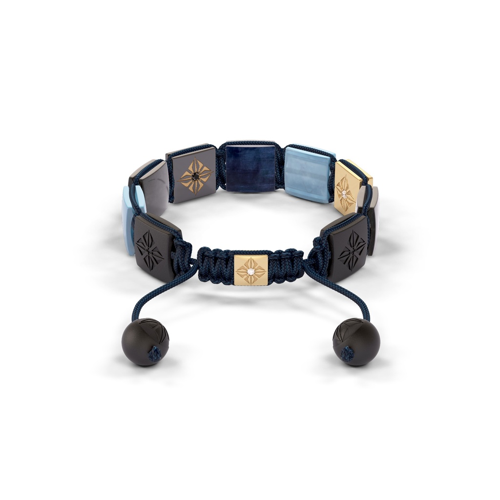 Shamballa Jewels Yellow & Black Gold Black Diamond, Blue Sapphire, Grey Sapphire & Aquamarine 10mm Lock Bracelet (Back View) - D226818