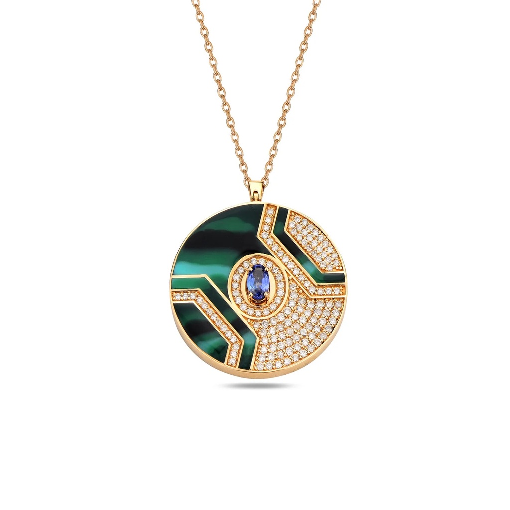Rose Gold Epoca Coin Malachite Pendant with Sapphire