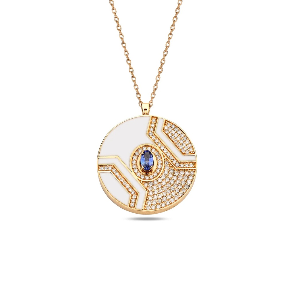 Rose Gold Epoca Coin White Pendant with Sapphire