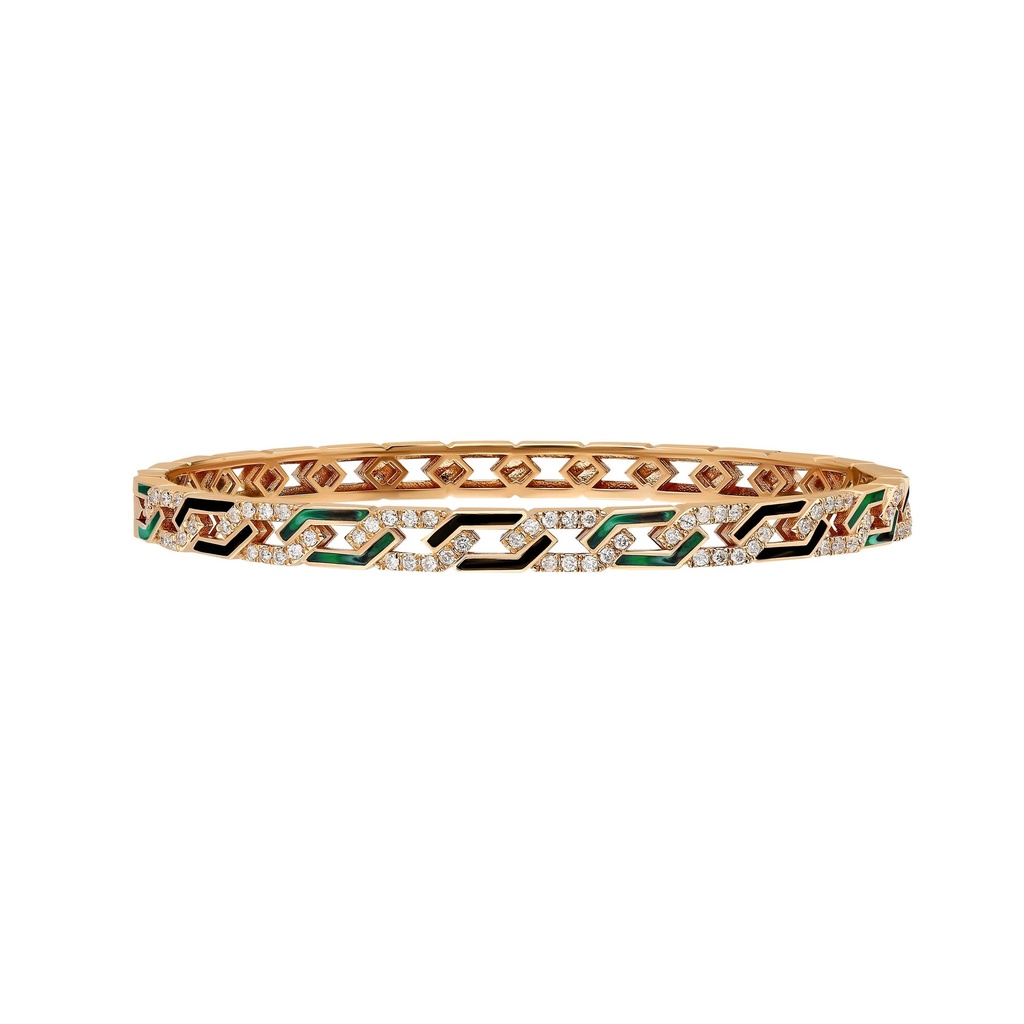 Rose Gold Fizzy Rebel Bracelet With Diamonds - Black & Malachite Enamel